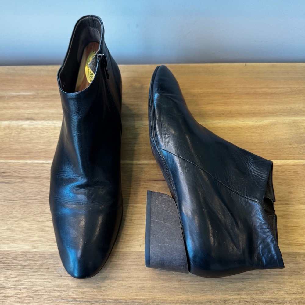 Coclico Women 9.5 EU 40 Black Leather Ankle Boots Wood Block Heel Spain Classic